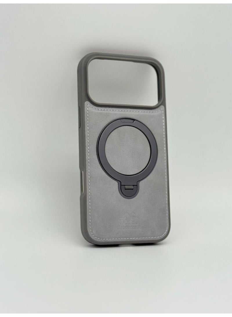 عام Luxury Faux Leather MagSafe Phone Case with Magnetic Ring Stand - iPhone 17 Pro Cover for Hands-Free Viewing & Secure Grip - Image 2